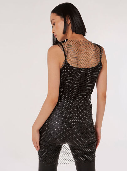 Rhinestone Mesh Mini Dress