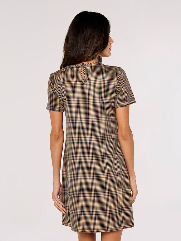 Checked Mini  Dress, Brown, large