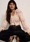 Pointelle Knit Butterfly Floral Cardigan, Stone, large