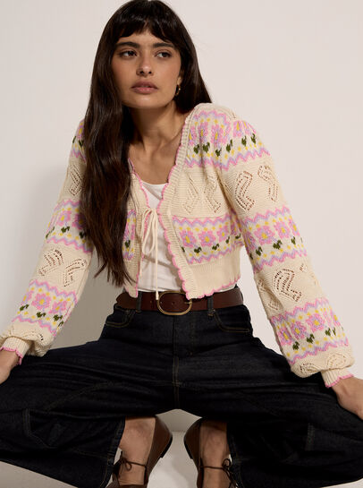 Pointelle Knit Butterfly Floral Cardigan