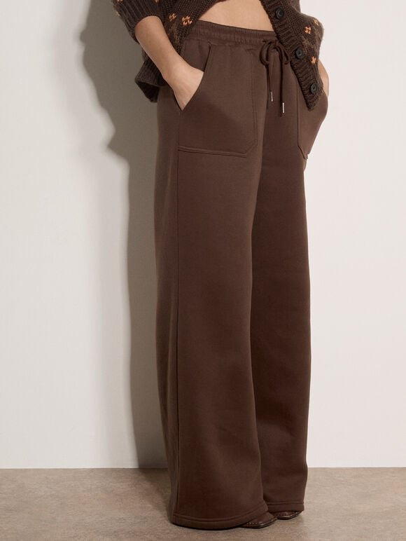 Wide-Leg Jersey Joggers, Brown, large