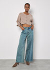 Ribbed Knit Cropped Cardigan, Brown, large