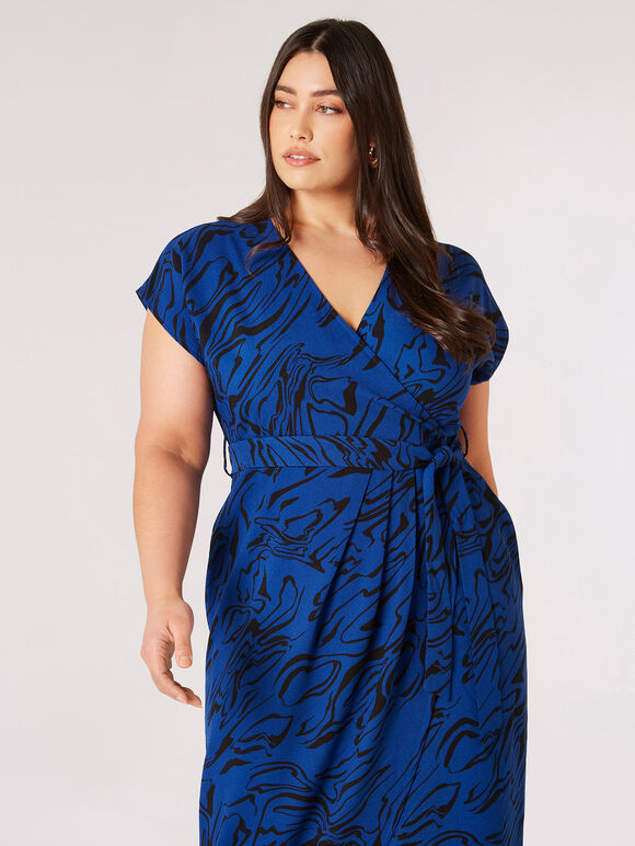 Curve Swirl Wrap Midi Dress, Blue, large