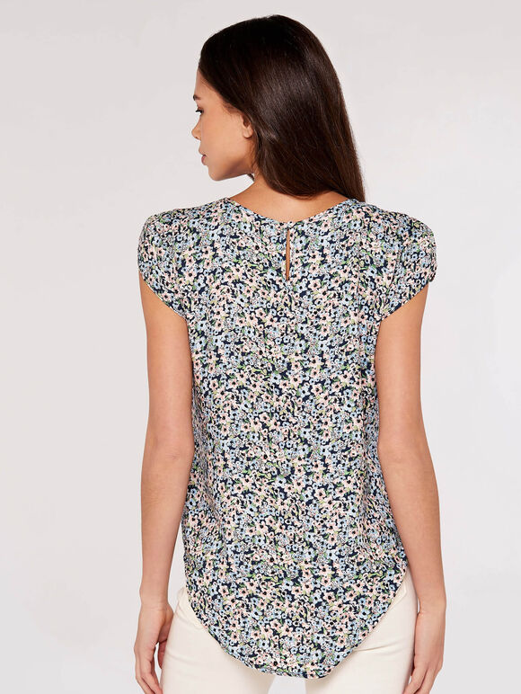 Watercolour Tulip Sleeve Top, Navy, large