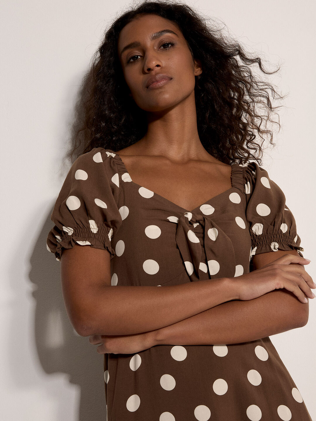 brown and beige polka dot dress Shop Elegant Romance Unveiled main image 0