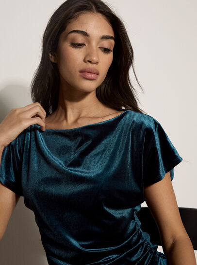 Asymmetric Ruched Velvet Top