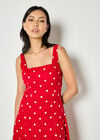 Linen Polka Dot Midi Dress, Red, large