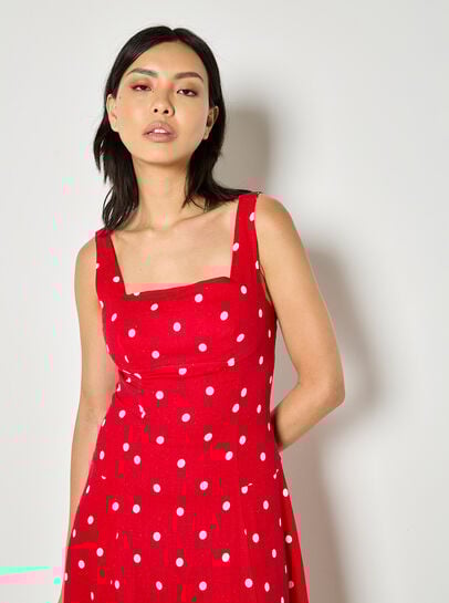Linen Polka Dot Midi Dress