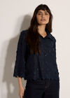 Applique Flowers Cropped Shirt, Navy, large
