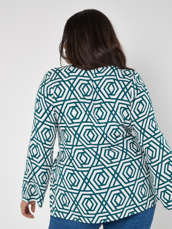 Curve Geo Print Wrap Top, Green, large
