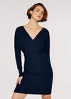 Ribbed Knit Mini Dress, Navy, large