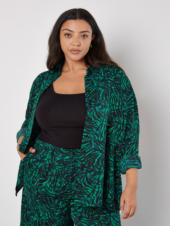 Curve Swirl Print Shirt, Green, large