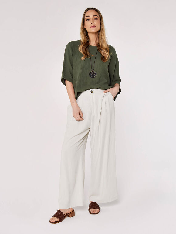 Waffle Batwing Necklace Top, Khaki, large