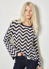 Stripe Waves Pointelle Knit Jumper, Navy, large