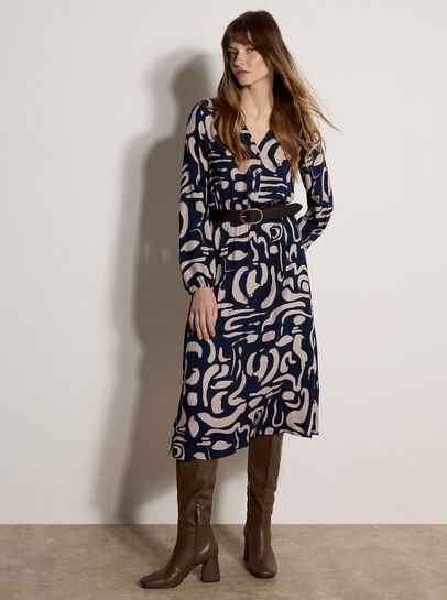 Abstract Brushstroke Midi Dress
