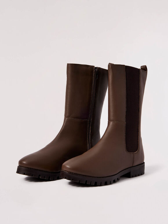 Brown Platform Boots, Brown, large