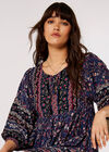 Folk Border Print Mini Dress, Red, large