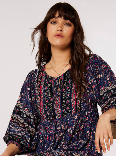 Folk Border Print Mini Dress