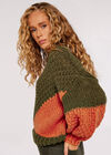 Colourblock Chunky Knit Jumper, Khaki, large