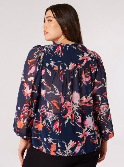 Curve-Bluse aus Chiffon mit Aquarellblumenmuster