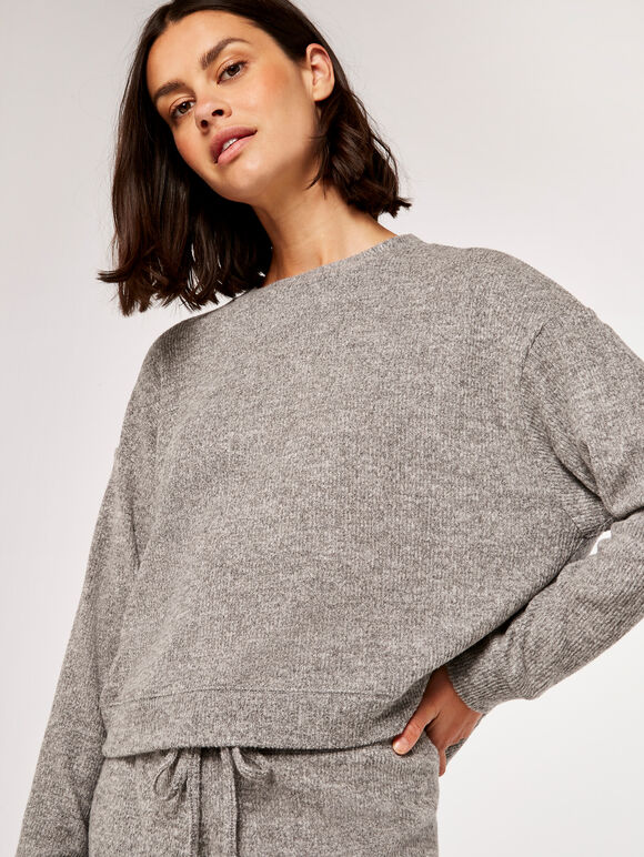 Ribbed Sweatshirt, Grey, large