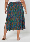 Curve Ditsy Floral Split Hem Midi Skirt, Navy, large