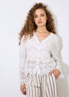 Embroidered Daisies Crochet Lace Top, White, large