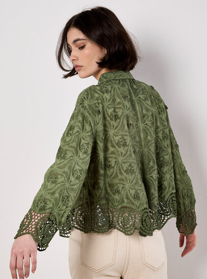 Textured Cotton Floral Crochet Blouse