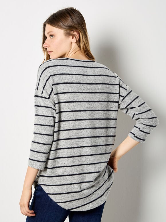 Soft Touch Stripe Top, Grey, large