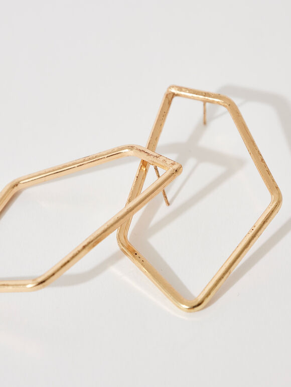Geomteric Hoop Earrings, Yellow, large