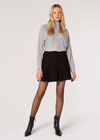 Knitted Pleat Mini Skirt, Black, large