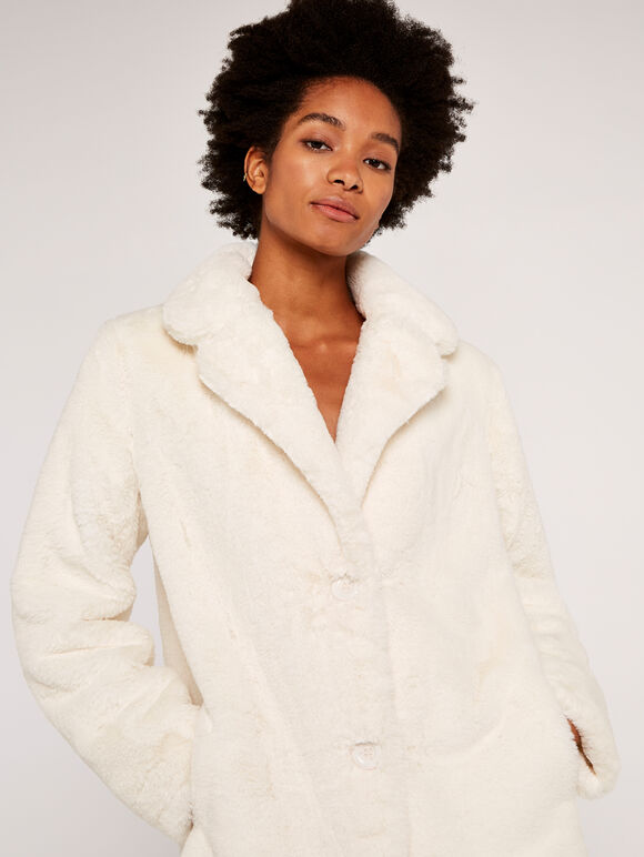 Soft Faux Fur Coat, Cream, large
