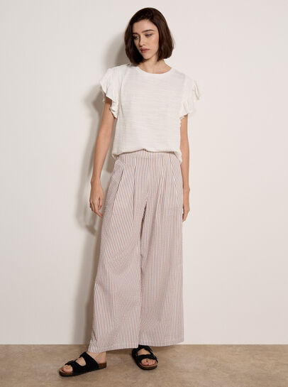 Ruffle Sleeve Textured T-Shirt