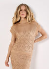 Mock Neck Pointelle Knit Top, Stone, large