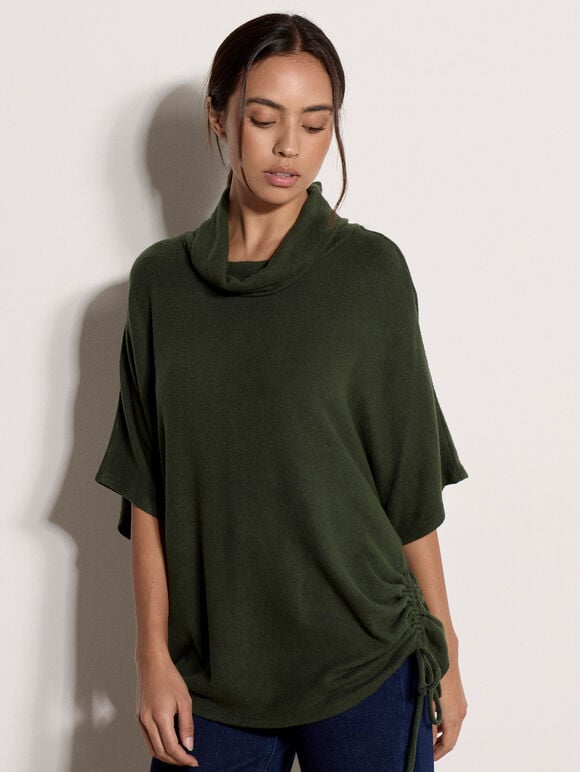 Roll Neck Oversized Top, Green, large