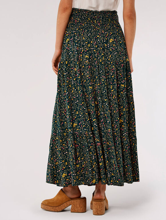 Forest Floral Tiered Maxi Skirt, Green, large