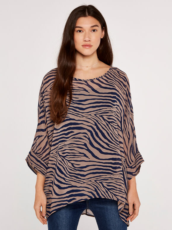 Zebra Print Batwing Top, Navy, large