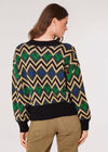 Geometrischer Chevron-Pullover, Grün, groß