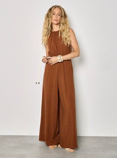 Cotton Blend Wide-Leg Jumpsuit