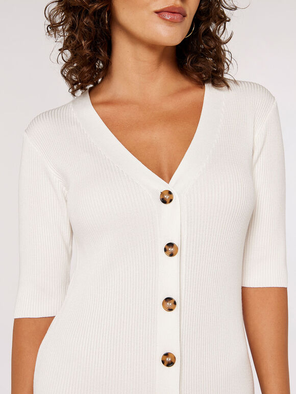 Sleek Button Down Dress, Cream, large