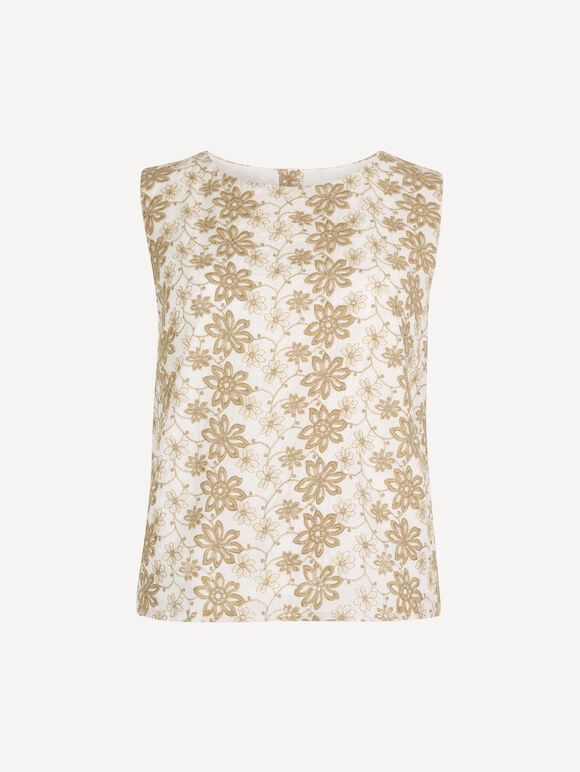Floral Embroidered Shell Top, White, large