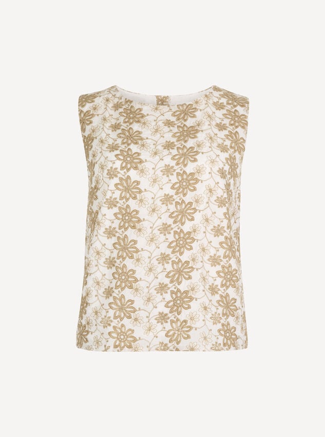 Floral Embroidered Shell Top, White, large