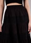 Crochet Panel Tiered Midi Skirt, Black, large