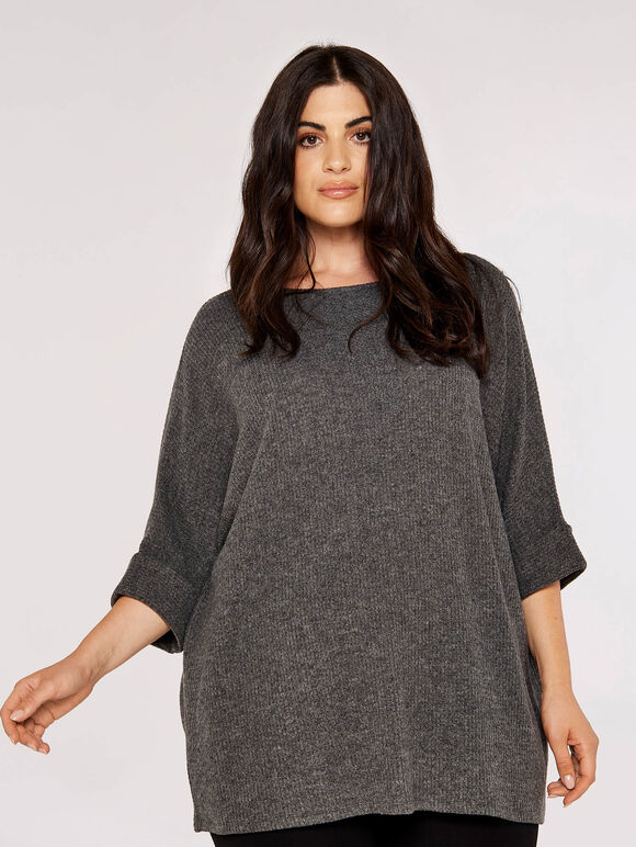 Curve Waffle Knit Top, Dark Grey - Charcoal, large