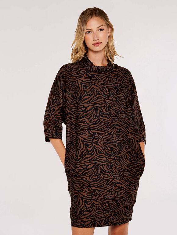 Zebra Cocoon Dress, Brown, large