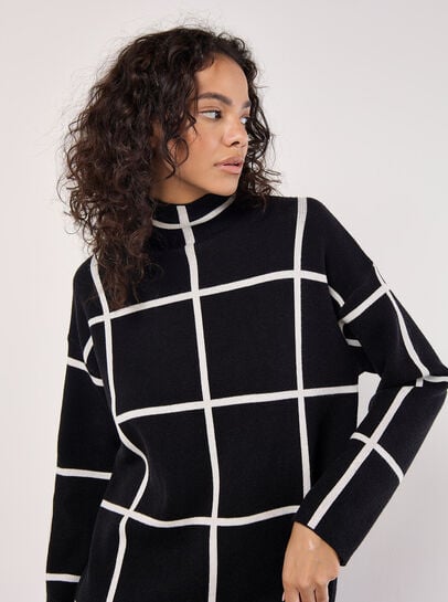 Window Check Knitted Mini Dress