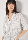 Cotton Stripe Boxy Shirt, White, large