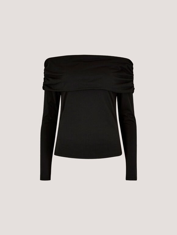 Jersey Bardot Top, Black, large