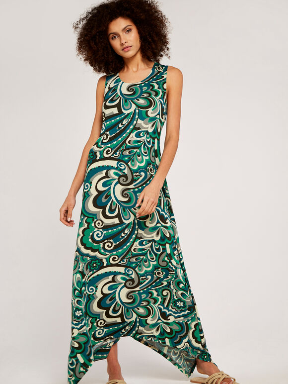 Swirl Hankyhem Dress, Aqua - Turquoise, large