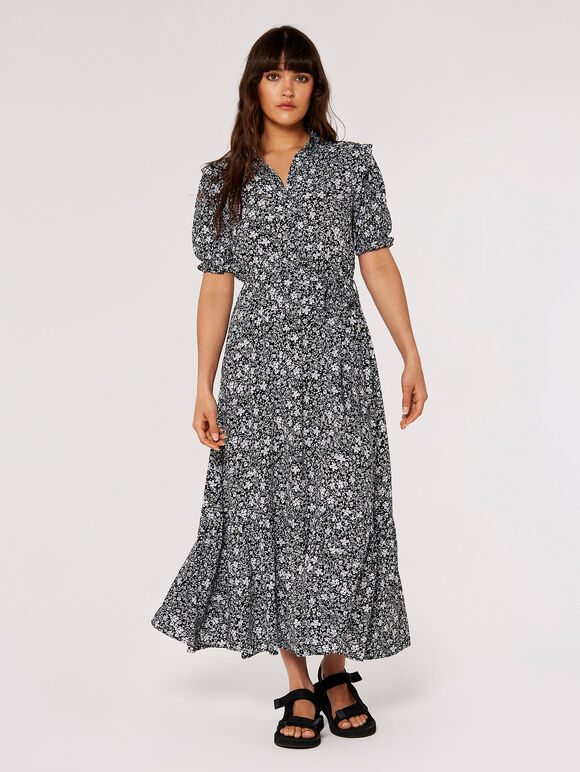 Vintage Floral Maxi Dress, Black, large